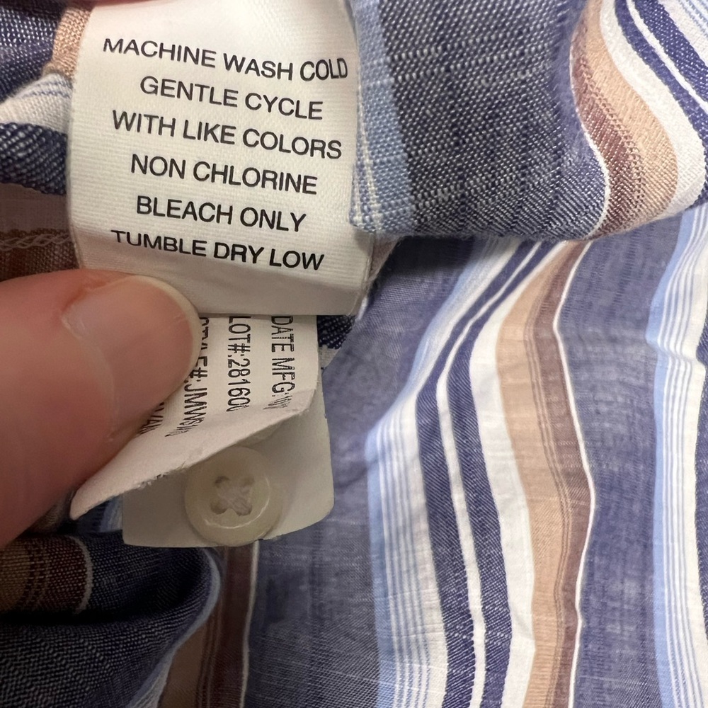 johnnie-O Hangin' Out Shirt Men's Blue Brown White Stripe Short Sleeve M - Picture 6 of 6
